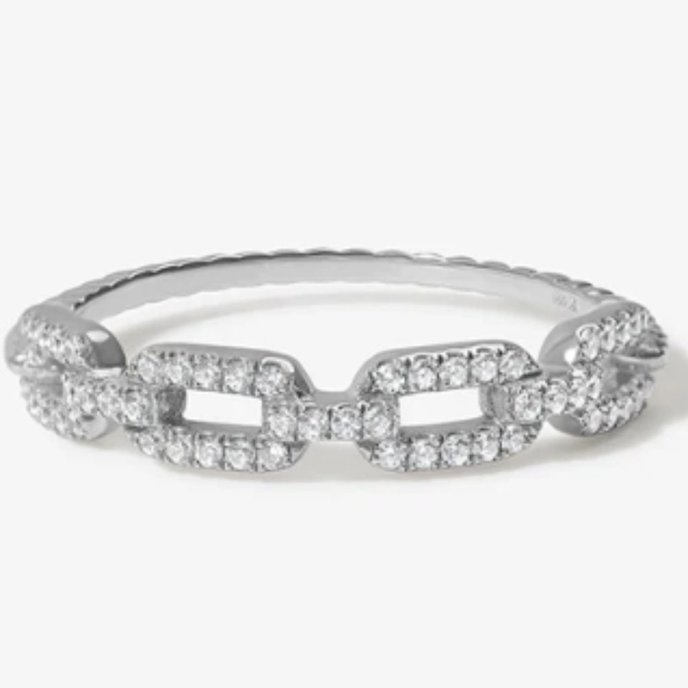 Brand New  - Ring - 14 karat solid white gold, crystal